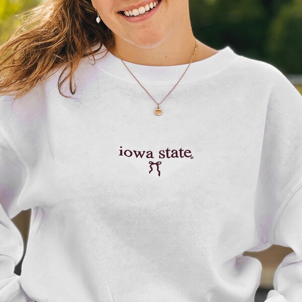 Chicka-D Women's Iowa State Bow White Crewneck Sweatshirt